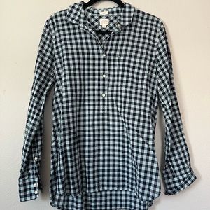 J. Crew Factory Plaid Gauze Popover Shirt Top Women Size Medium Red Blue Button